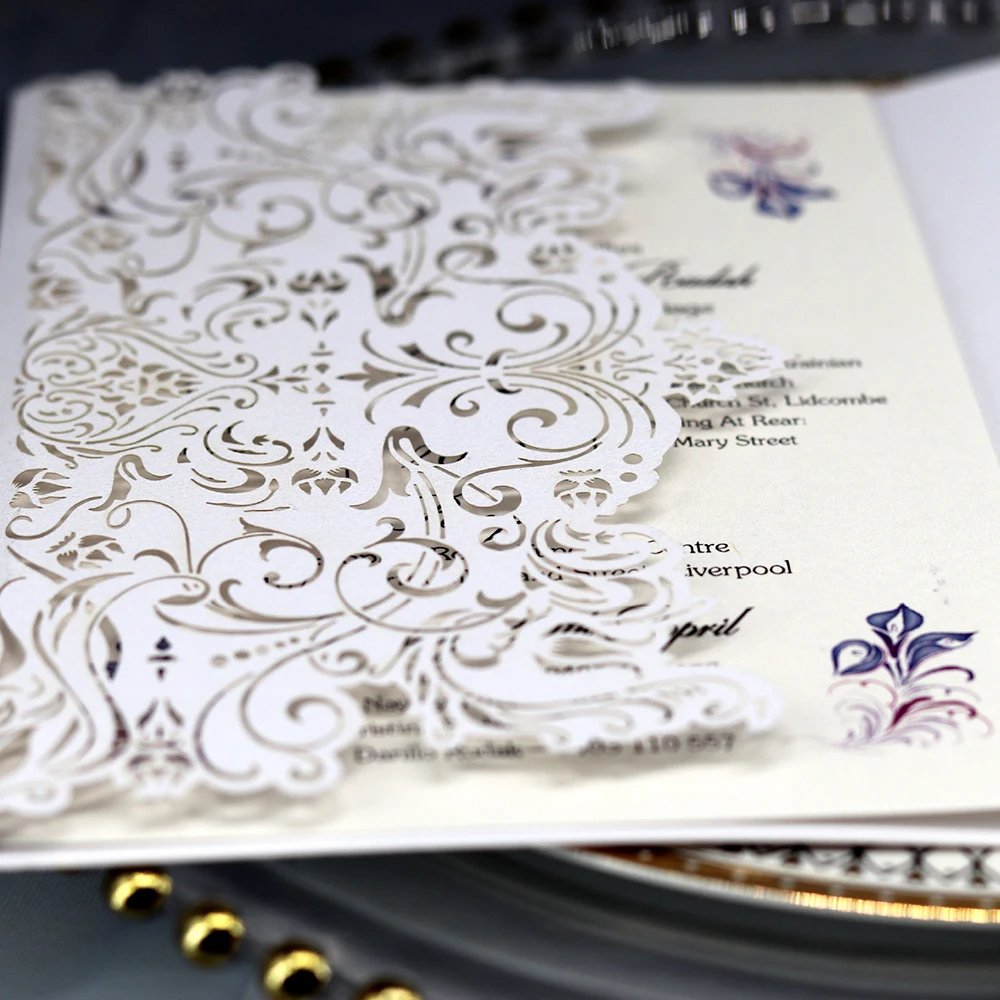  10pcs Wedding Invitations Lace Pattern Cards Laser Cut Paper Cards Announcement Greeting Postcards  - 4.00044E+12