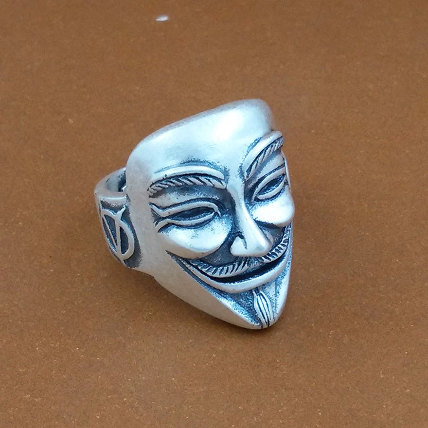 990 Стерлинговое Серебро V для Vendetta Маска кольцо из серебра 925 пробы Ювелирное кольцо Мужские готические хип хоп anillo hombre мужские антикварные модные кольца