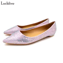 Luchfive/Новинка; Туфли Золушки на плоской подошве со стразами; женские свадебные туфли с острым носком и кристаллами; танцевальные туфли; большие размеры