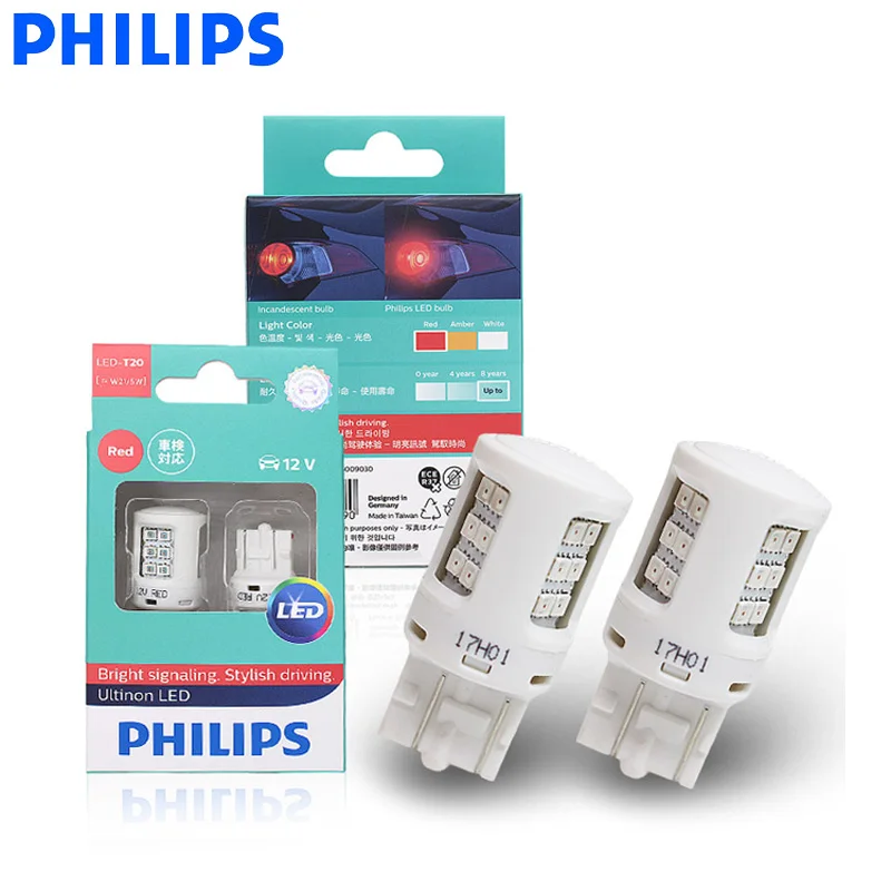 Philips светодиодный W21/5 Вт T20 7443 Ultinon 11066ULR красный цвет автомобильные указатели