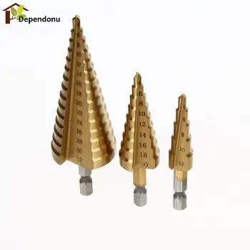 

3pcs HSS Steel Large Step Drill Cone Hex Shank Coated Metal Drill Bit for Metal Cut Tool Set 4-12/20/32mm Hole Cutter