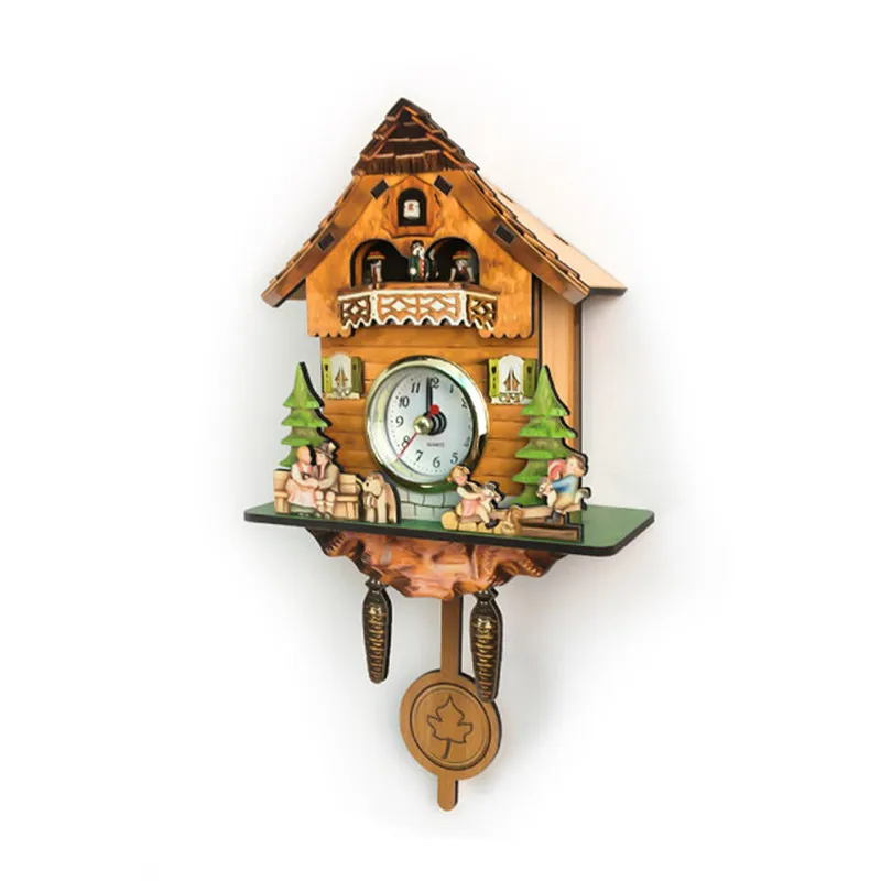

YRHCD European Style 3D Mini Cuckoo Bird Wall Clock MDF Hanging Clock for Living room Decoration Creative Home Ornament