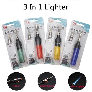 

5pcs/lot 3 in 1 Soldering Iron Lighter Outdoor 1300 degree Torch Jet Flame Lighters Welding Burning Iron Heating Pen