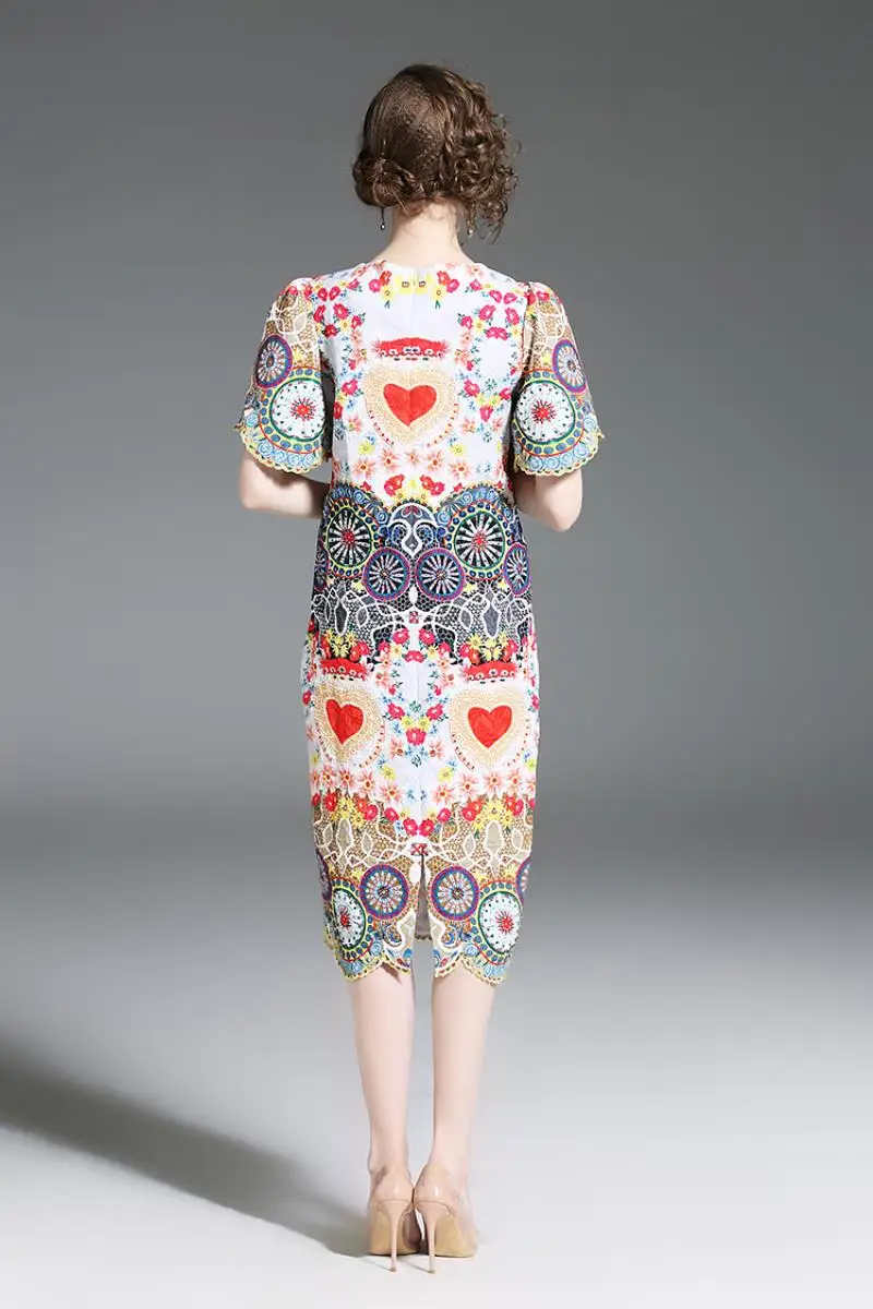 2018 Summer Runway Designer Women Luxury Crystal Diamonds Floral Print Retro Long Dress Vintage Bodycon Pencil Party Dresses