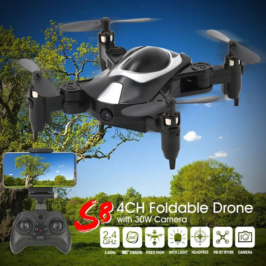 

S8 30W/720P Camera RC Drone Six Axis 4CH Foldable Altitude Hold Headless Mode 3D Flips Gravity Sense Voice Operation Quadcopter