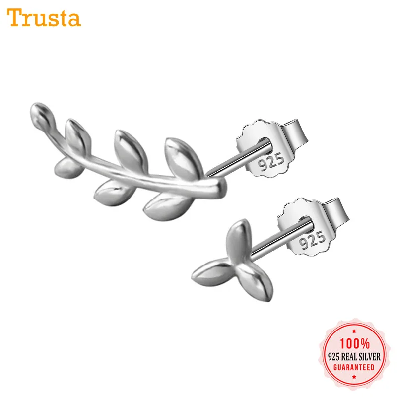 

Trusta 100% 925 Sterling Silver 2018 Women Jewelry Fashion Cute Tiny Asymmetric Leaves Stud Earrings For Daughter Girls DS530