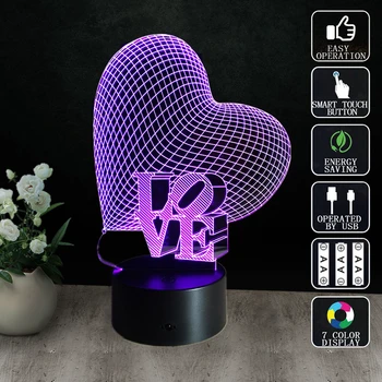 

Mother's Day Love Heart 3d Visual Led Night Lights Table Lamp Color Change Bedside Home Lighting Lamparas Gife For Girl Friend