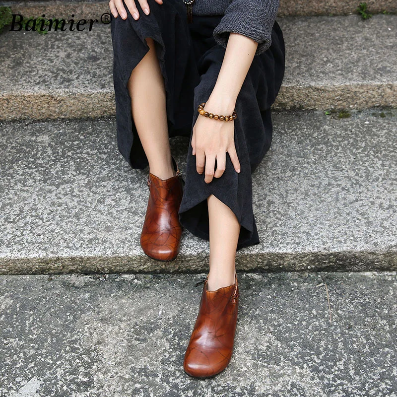 

New European Style Martin Boots Genuine Leather Ankle Shoes Vintage Flats Women Shoes Retro Handmade Retro Boots For Women