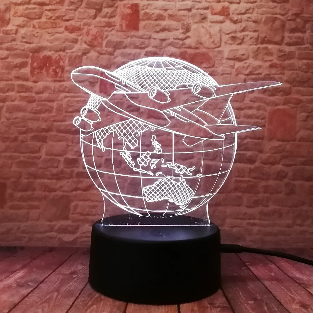 3D Creative Fashion Lamp Visual Earth Plan Aircraft Globe Earth Light Effect 7 Colors Changes Child Kids Table Desk Night Light 3D Creative Fashion Lamp Visual Earth Plan Aircraft Globe Earth Light Effect 7 Colors Changes Child Kids Table Desk Night Light