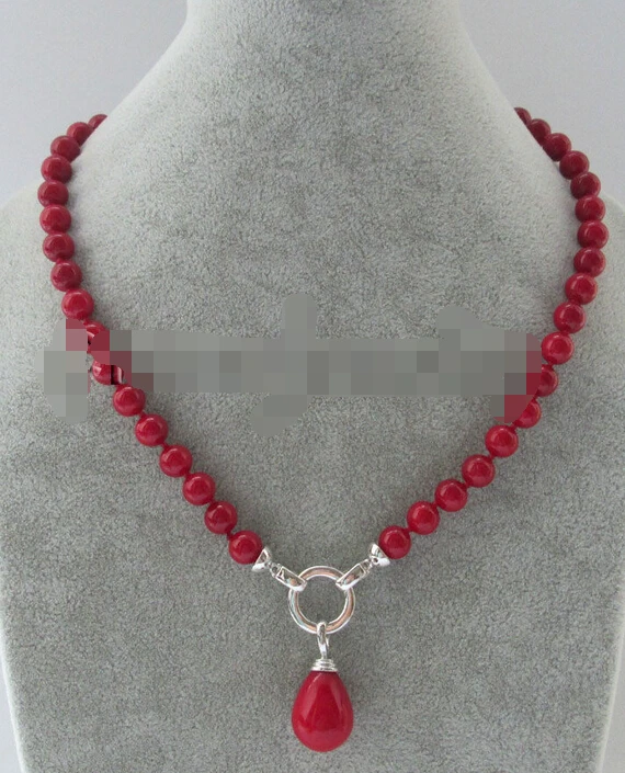 

FREE SHIPPING 004906 8mm red coral color south sea shell pearl necklace + shell pendant