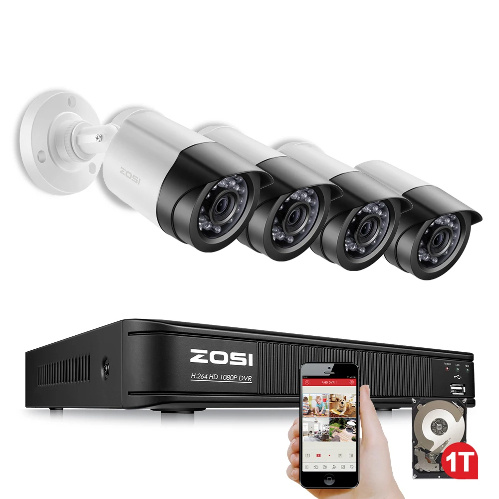melhor 4CH 4CH ZOSI CCTV Sistema 1080 p TVI CCTV DVR com 4 pcs 2.0MP CCD Câmera de Segurança 1920*1080 câmera de CCTV Sistema de Vigilância
