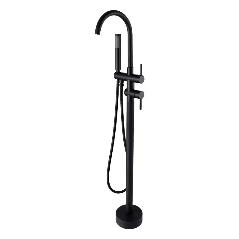 Black High Rise Round Freestanding Spout Shower Faucet Bath Mixer Tap Floor New (3)