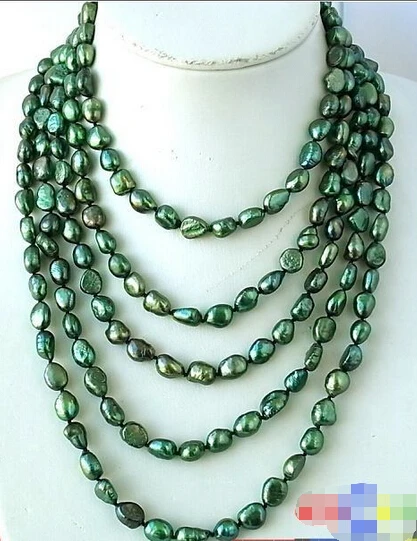 

HOT## Wholesale > >>> p1225 LONG 100" 11MM BAROQUE GREEN CULTURED PEARL NECKLACE