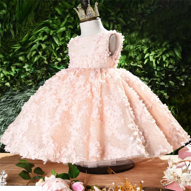 Платье для маленьких девочек платье принцессы на свадьбу и день рождения кружевное платье с объемным цветком для девочек-подростков бальное платье