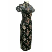 Черные женские атласные Длинные Cheongsam Qipao традиционное китайское платье размера плюс S M L XL XXL XXXL 4XL 5XL 6XL Mujeres Vestido J3095