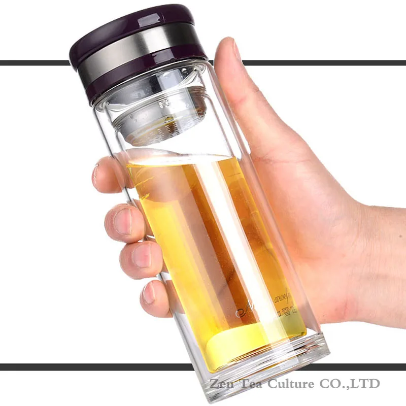 Portable Water Bottles Glass Tea Cup with Lid Filter Cup Heat Resistant