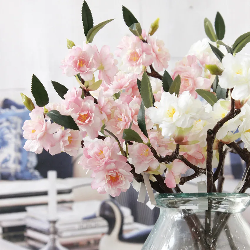 5Pcs Artificial Sakura Cherry blossoms Silk flowers flores