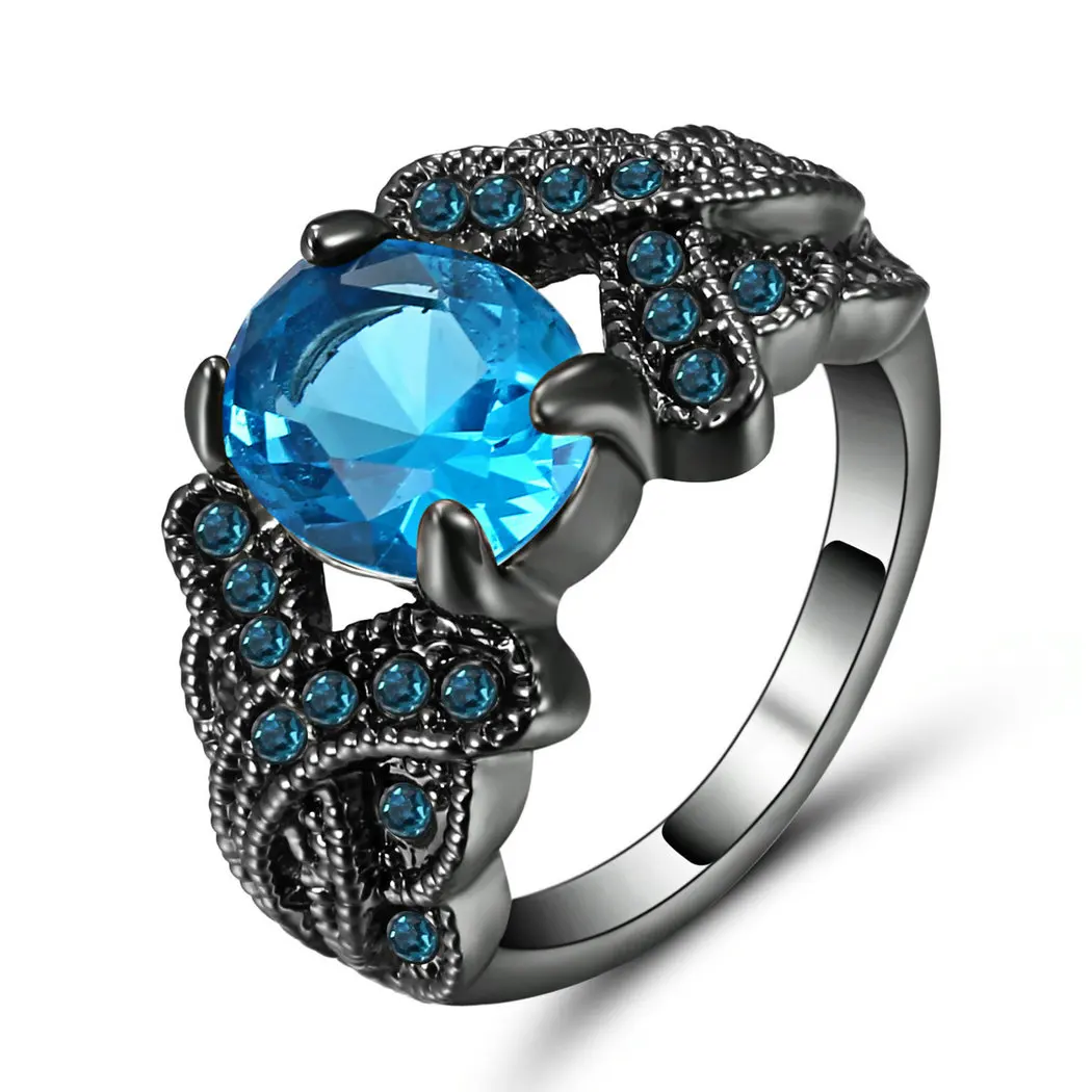 Женские обручальные кольца золотого, серебряного, черного цвета, небесно-голубого циркония, Размер 9, роскошные красивые обручальные ювелирные изделия - Цвет основного камня: RA677