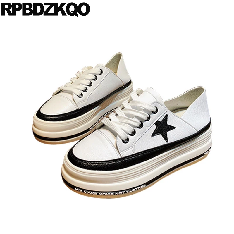 

thick sole lace up chinese muffin round toe china designer harajuku wedge elevator women creepers platform shoes star 2018 black