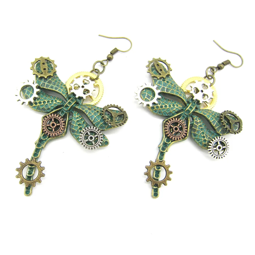 New Style Green Ox Vintage Dragonfly Steampunk Drop Earring