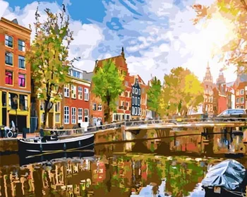 

Unframe diy picture oil painting by numbers paint by number for home decor canvas painting 5065cm small town