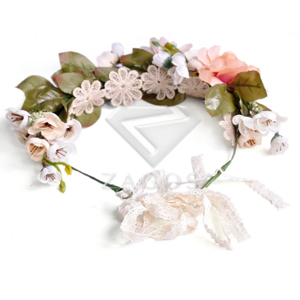 Женская мода Бохо Красочные цветок корона головная повязка круглые свадебные цветочные Регулируемые Гирлянды HS0023