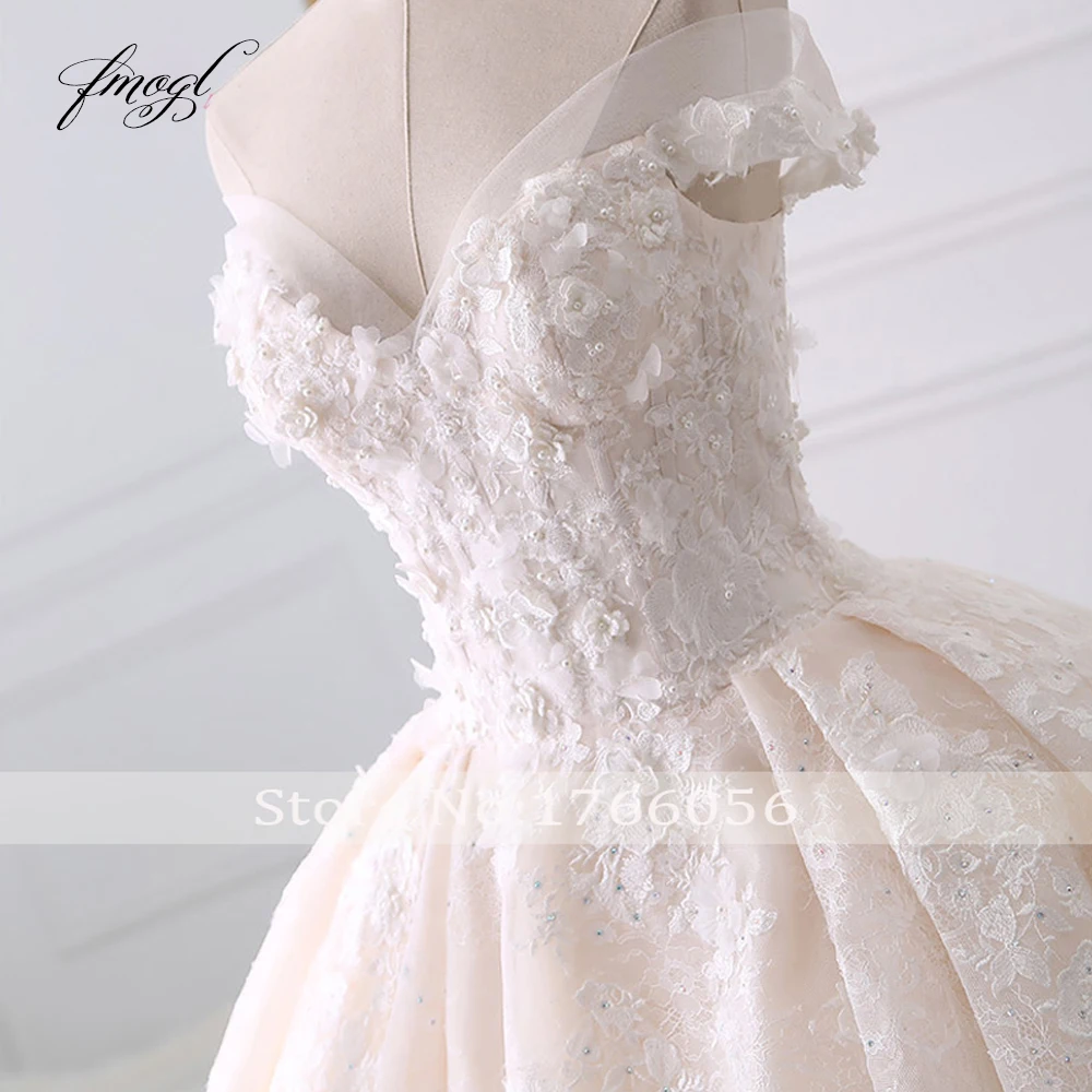 US $241.39 Fmogl Sexy Sweetheart Lace Ball Gown Wedding Dresses 2020 Applique Beaded Flowers Chapel Train Bride Gown Vestido De Noiva