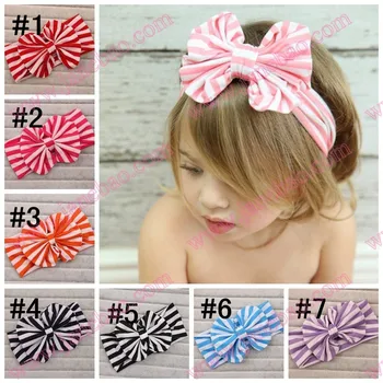 

free shipping 120pcs Head wraps, stripe Messy Bow Head wraps, Jersey knot Headwraps, Big Bow Headbands,