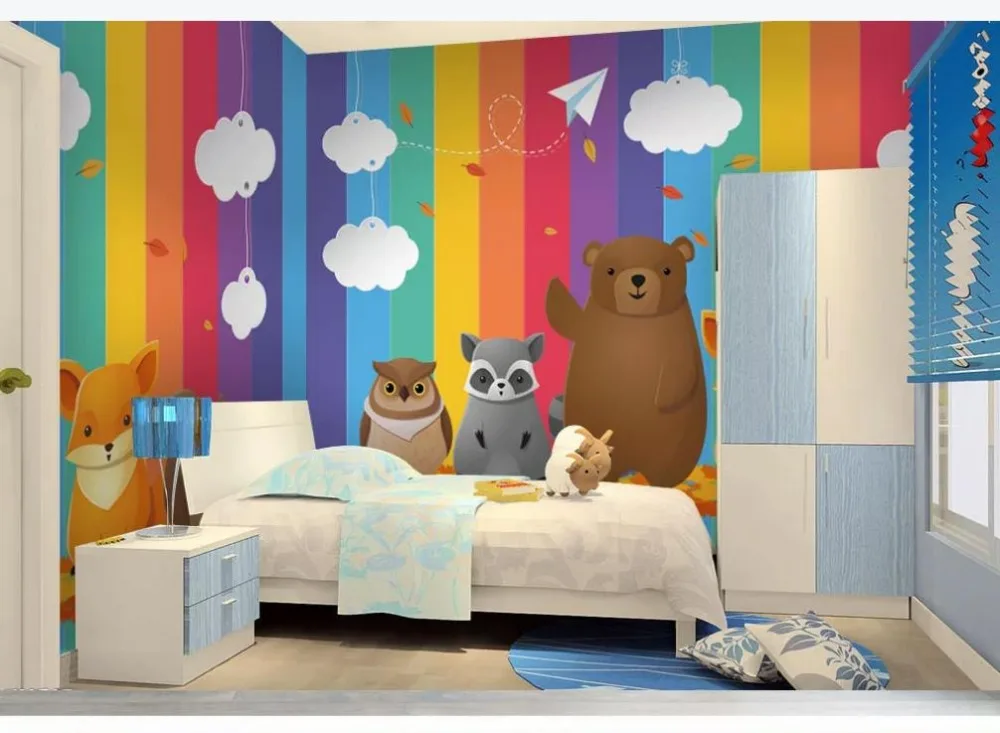 Пользовательские обои семь цветов радуга животное детская комната фон украшение стены водонепроницаемый материал
