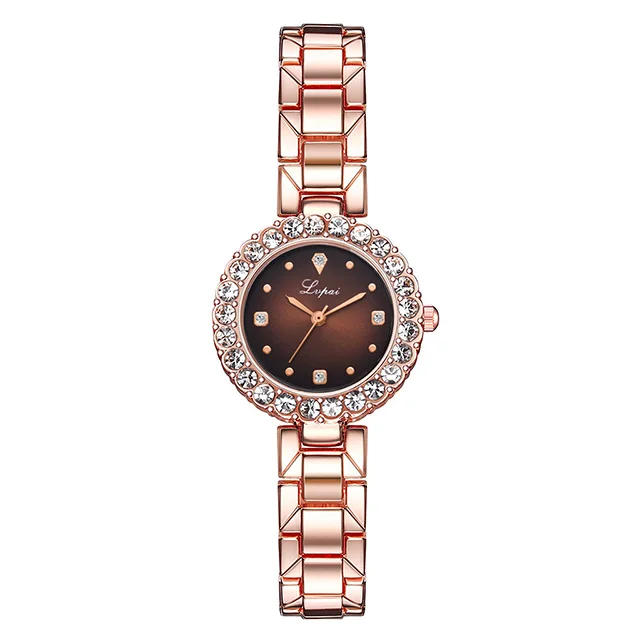 Luxury Diamond Green Watch Women Crystal Watches Bracelet Set Female Jewelry Fashion Rose Gold Starry Quartz Watch For Lady Gift - Цвет: rose brown