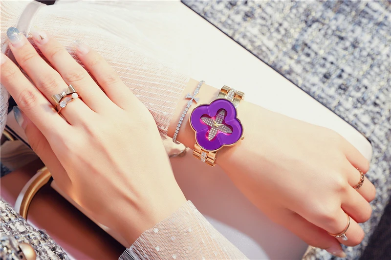 G&D Luxury Brand Women's Watches Gold Four-leaved Clover Bracelet Watch Ladies Casual Women Quartz Wristwatch Clock reloj mujer