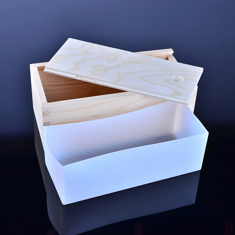 Small Rectangle Silicone Soap Mold with Wooden Box for DIY Handmade Loaf Mould