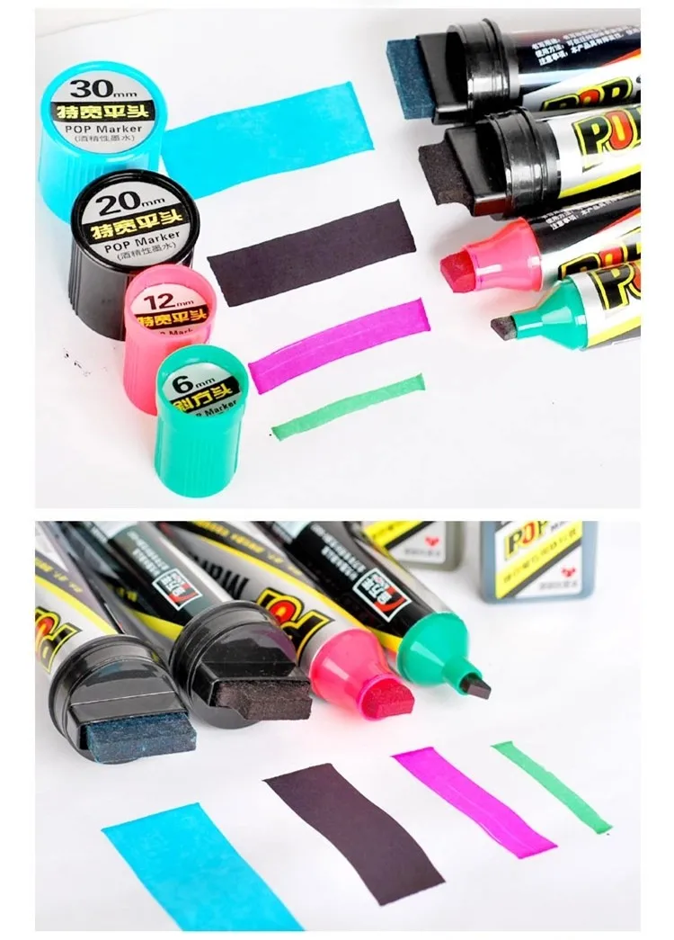 12 цветов/коробка красочные 30мм-flat-tip художественный маркер для рекламы и плакатов и офисных поставок