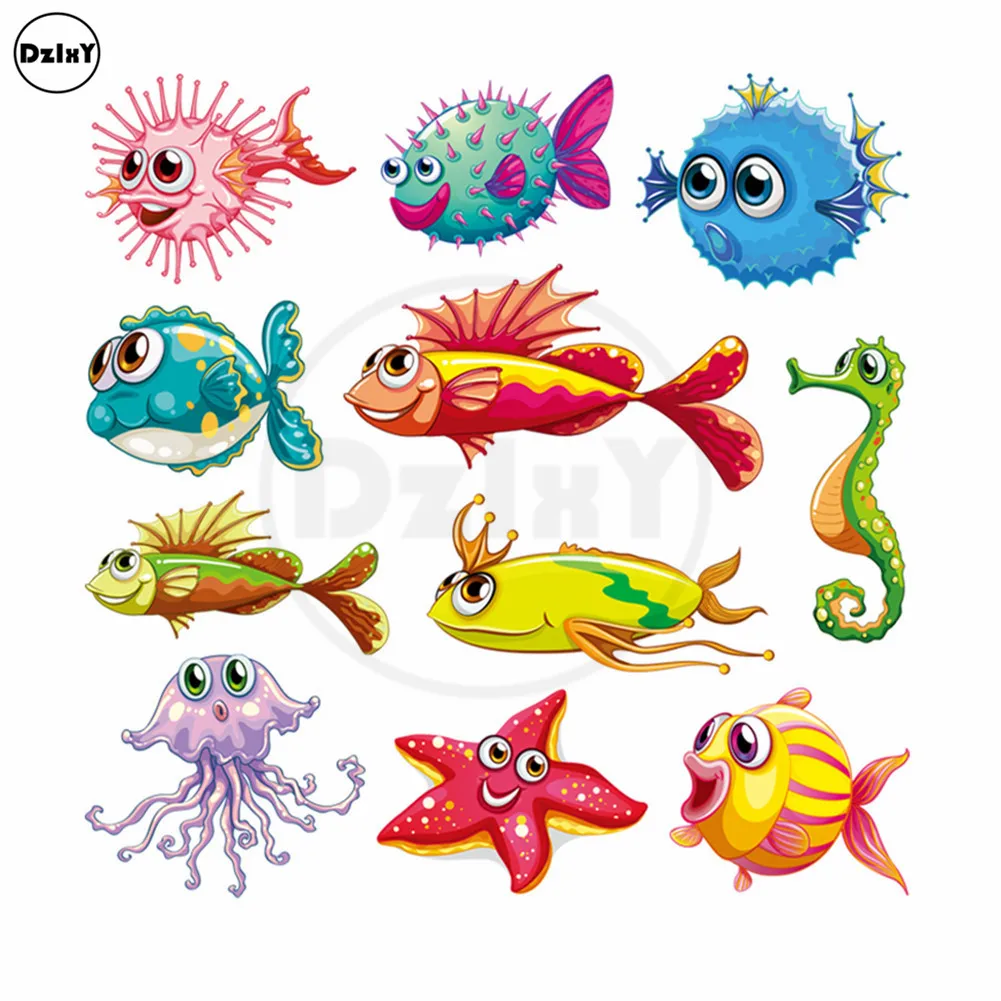 Cartoon Sea World Patches for Kids Clothes T Shirt Hat Eco