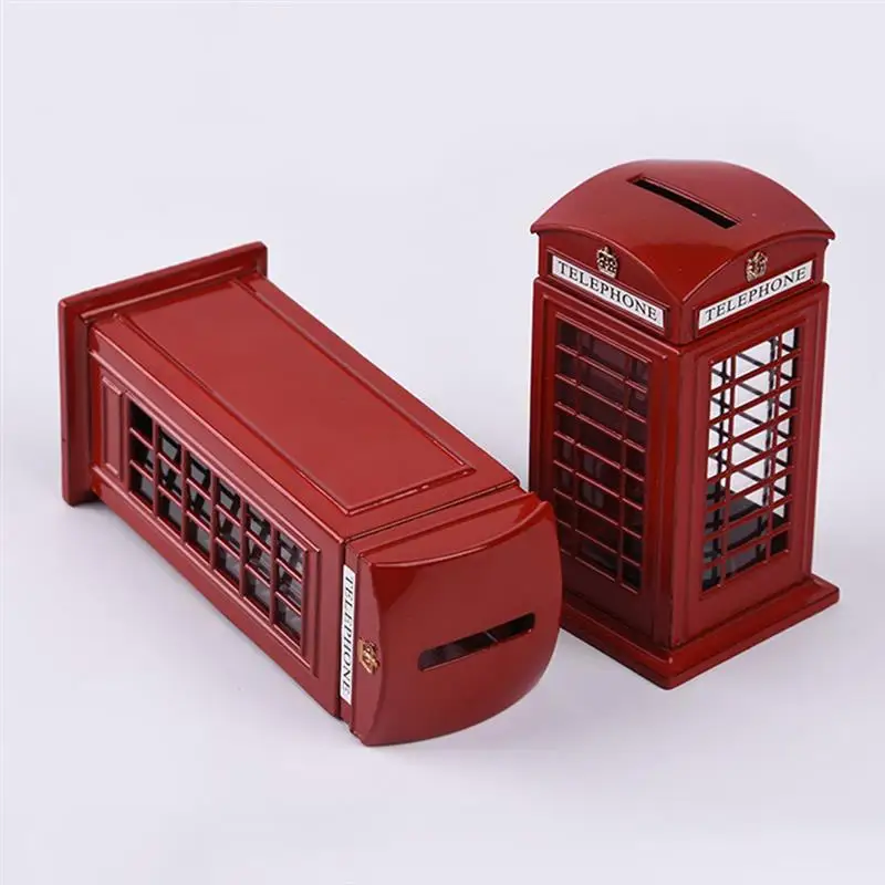 

Alloy Red British English London Telephone Booth Bank Coin Bank Saving Pot Piggy Bank Red Phone Booth Box 140x60x60mm Hooks