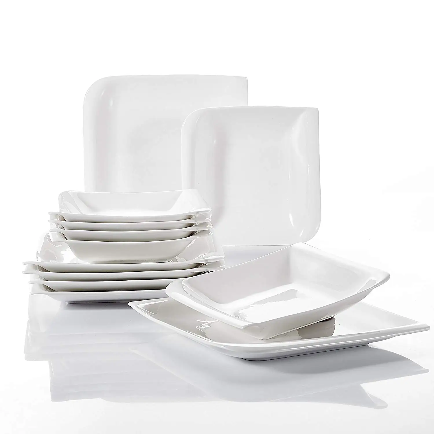 

Vancasso 12-Piece Ivory White Porcelain Soup Plates/Dinner Dessert Plates Kitchen Dinnerware Sets for 6