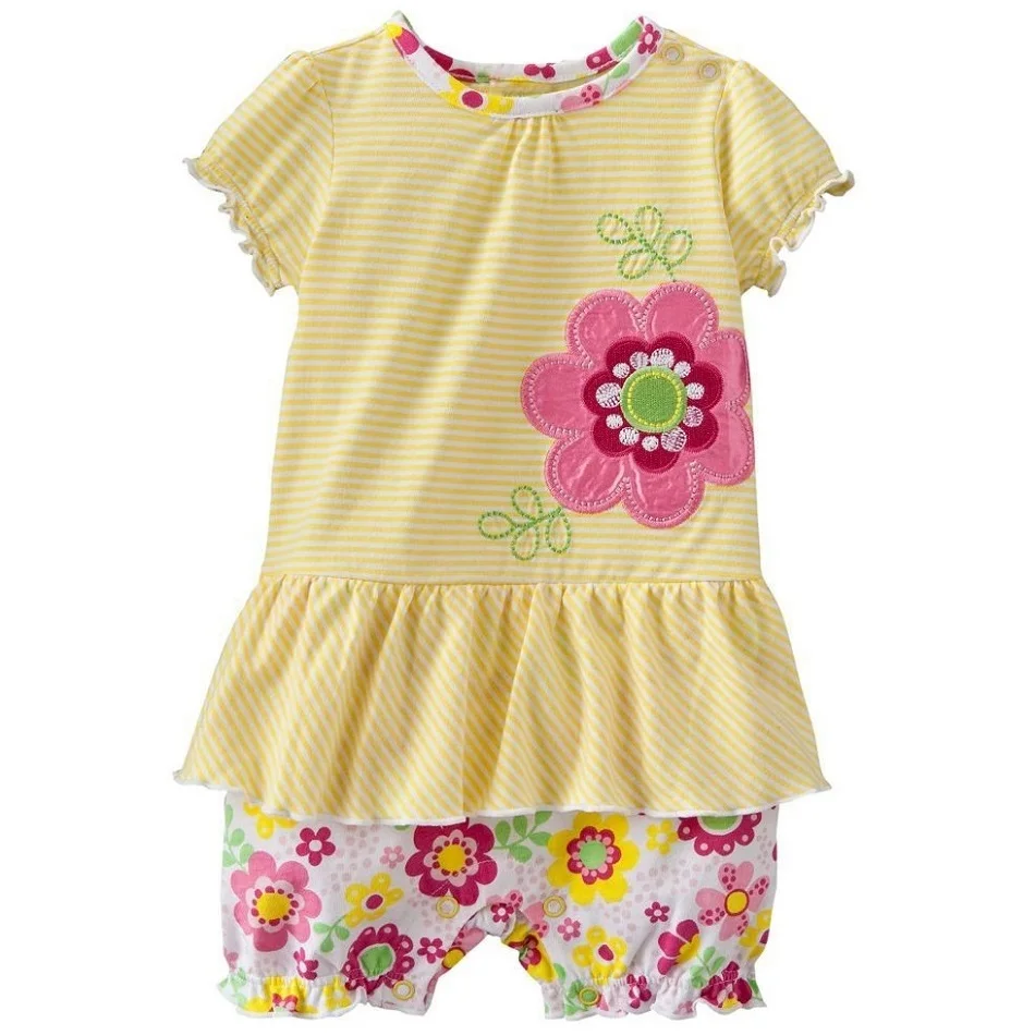 

Hooyi Baby Girl Rompers Short Sleeve Floral Newborn Clothes roupa infantil jumpsuit bebes menino 3-24Month 100% Cotton