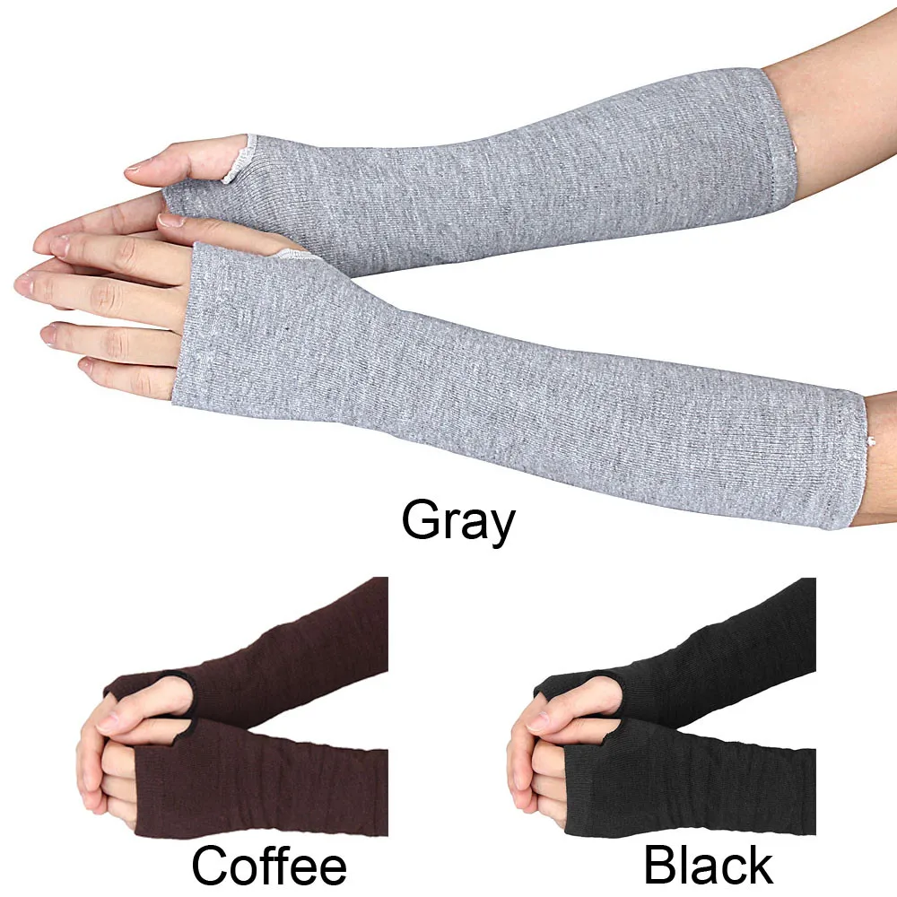 Women fingerless long gloves with wrist arm hand warmer mitten knitted