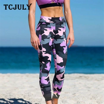 

TCJULY New Arrival Fashion Camouflage Print Leggings High Waist Push Up Workout Pants Breathable Quick Dry Fitness Leggins Women