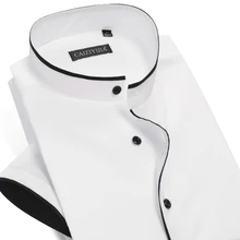 Воротник-стойка короткий рукав рубашки хлопок Для мужчин летние рубашки Slim Fit