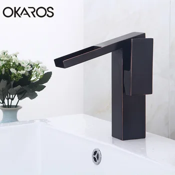 

OKAROS Bathroom Basin Faucet Deck Mounted Waterfall Hot&Cold Water Vanity Sink Tap Mixer Wholesale And Retail Promotion Polished