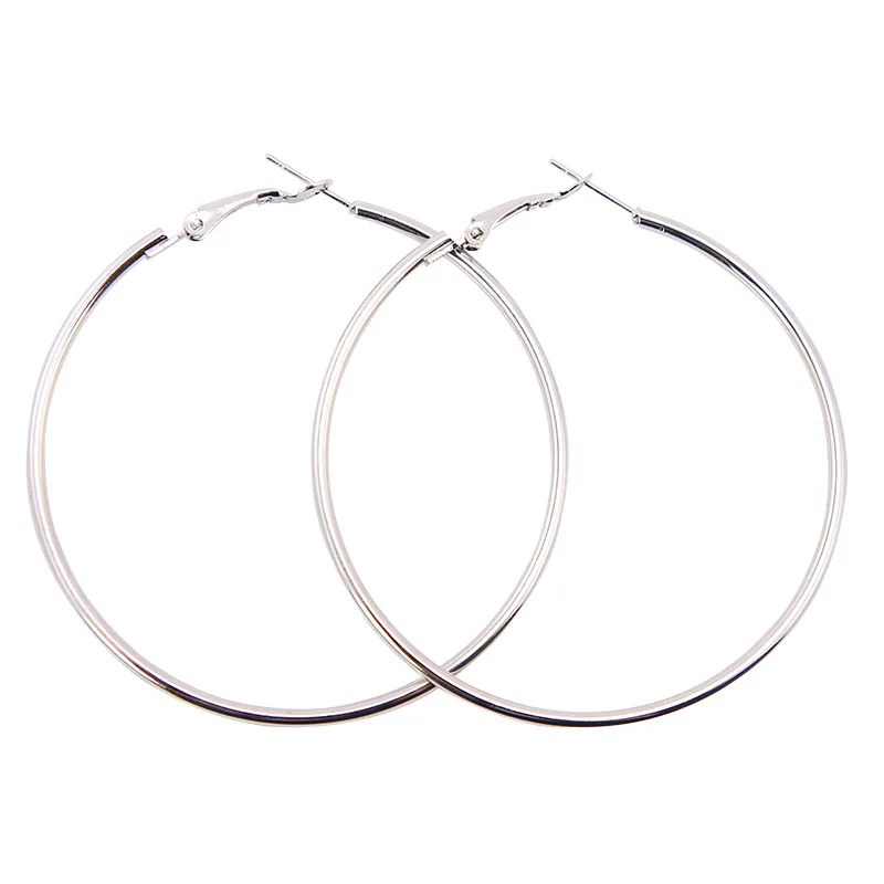 

3 Sizes 3 Colors Silver Golden Black Metallic Hoop Earrings for Women 3,4,5 cm