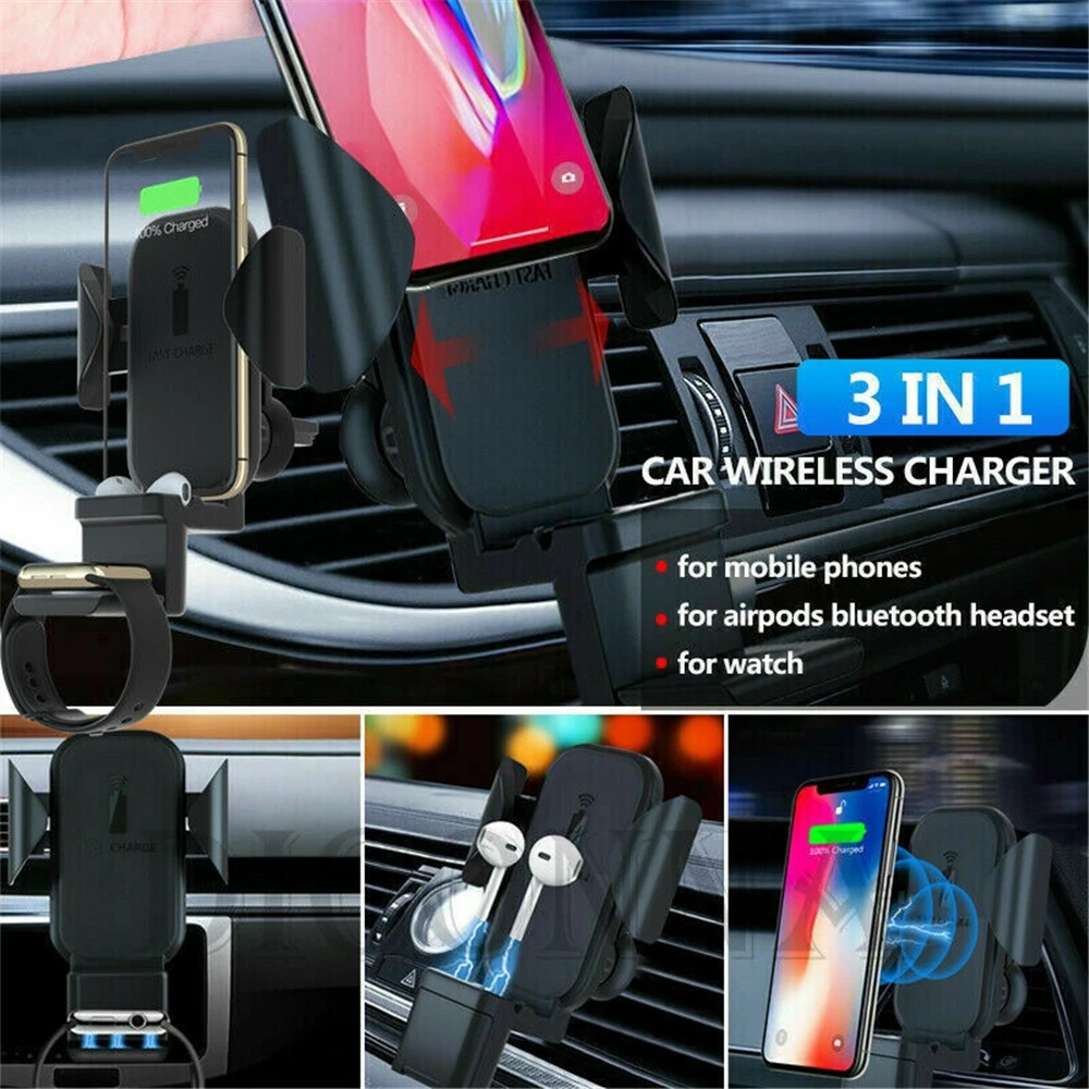 

3 in 1 Car Wireless Charger Fast Charging Multi-Model Charger Mount Holder Stand For iPhone iWatch Airpods Bluetooth Headset