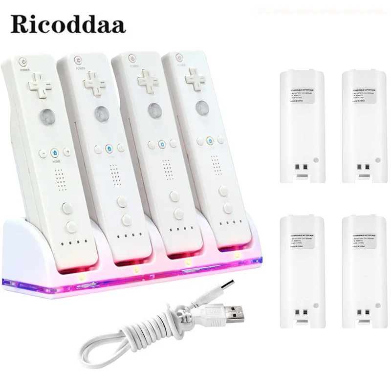 

For Wii Battery Charger Stand 4xRechargeable Battery with 4 Charger Dock Station Kit For Nintendo Wii Remote Controller