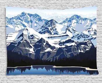 

Scenery Tapestry Cartoon Like Mountain with Snow Landscape with Lake Reflection Art Wall Hanging for Bedroom Dorm