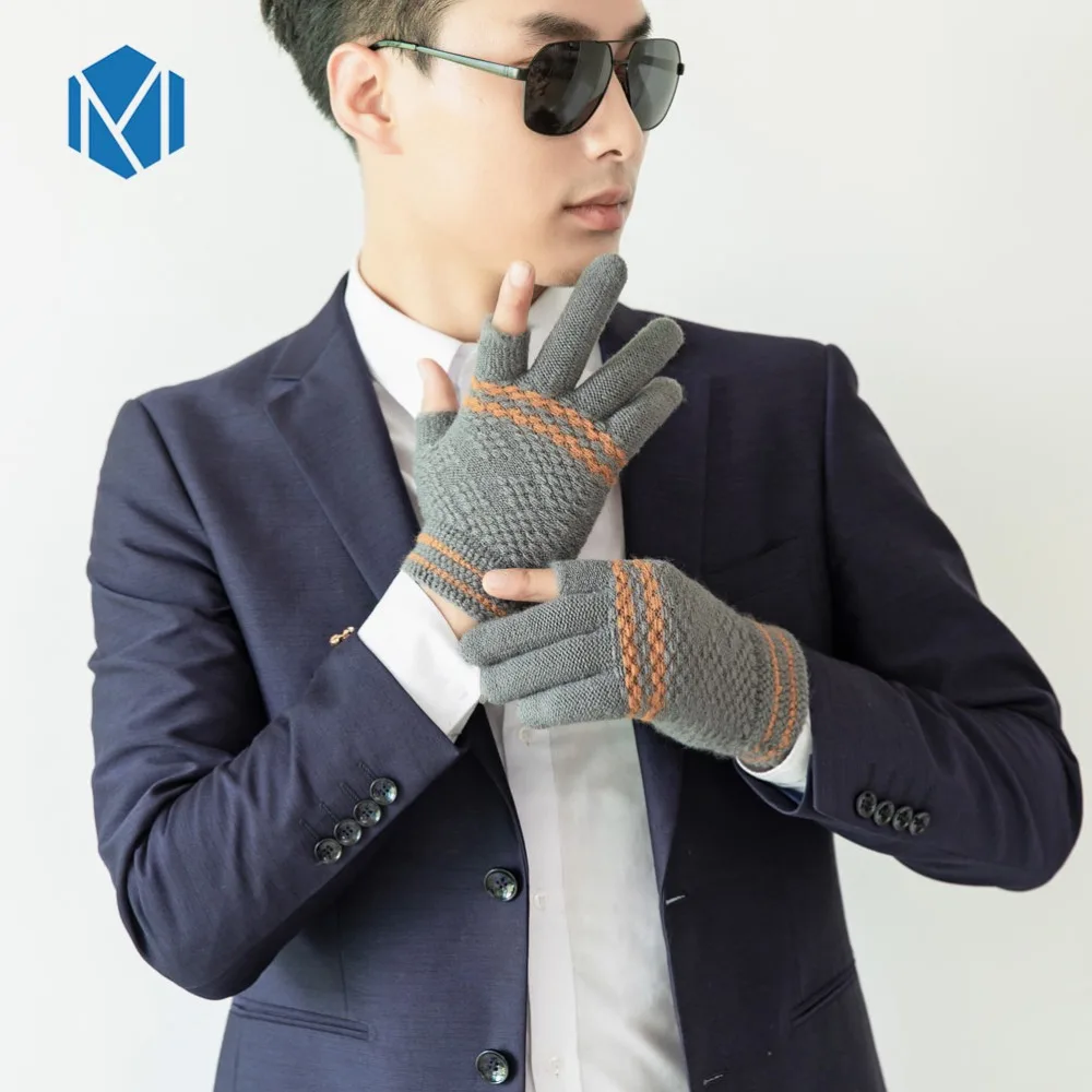 

Winter Knitted Mens Gloves With Velvet Warm Thickened Warm Artificial Wool Cotton Screen Sence Gloves Full Finger Mittens Gloves