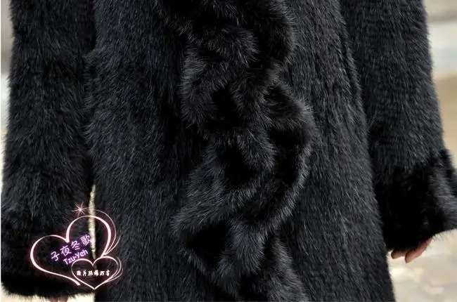 TopFurMall) женская натуральная вязаная норковая шуба пальто с воротником с рюшами зимнее женское меховое пальто одежда