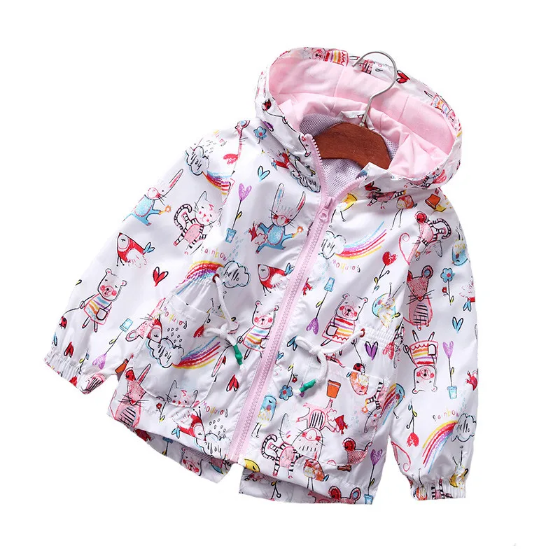 

2019 New Spring Autumn Girls Windbreaker Coat Baby Kids Fruit Print Waist Hooded Outwear Baby Kids Coats Jacket Clothing 1-8 Y