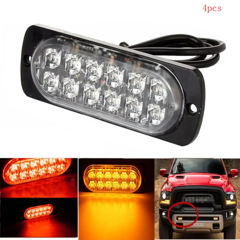 

4PCS 12 LED Strobe Light Bar Truck Hazard Beacon Flash Warn Emergency Lamp Apply to Signal light Daytime running light Foglight
