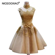 NICEOOXIAO Robe De Soirée de Oro Corto de Encaje Puffy Falda de Tul Vestidos de Noche Del Partido Formal Vestido de Fiesta Más Tamaño